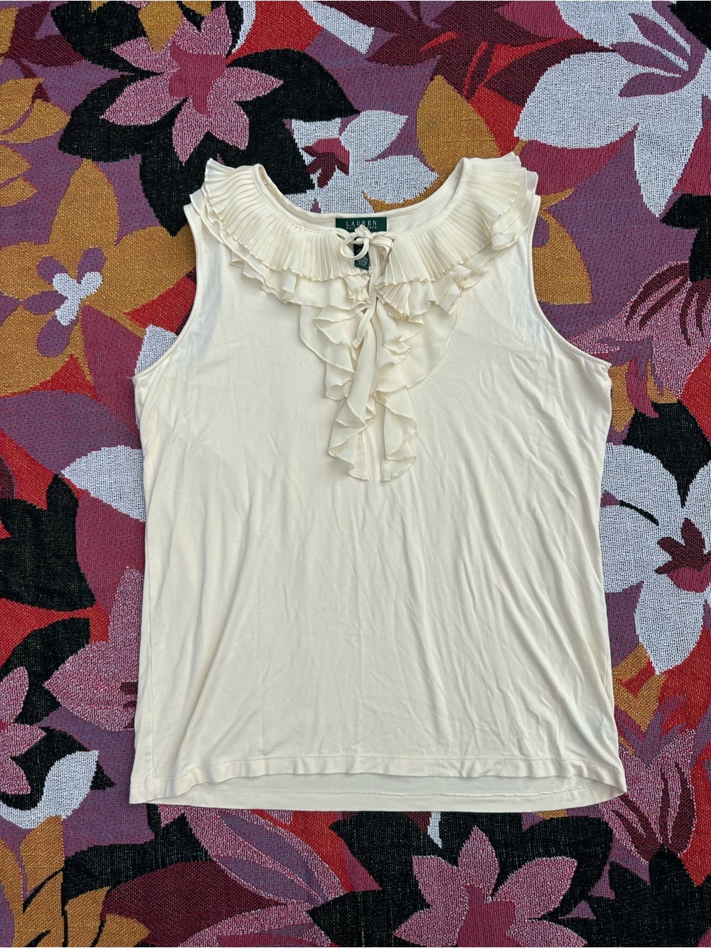Ralph Lauren Cream Ruffle Tie-Front Sleeveless Camisole